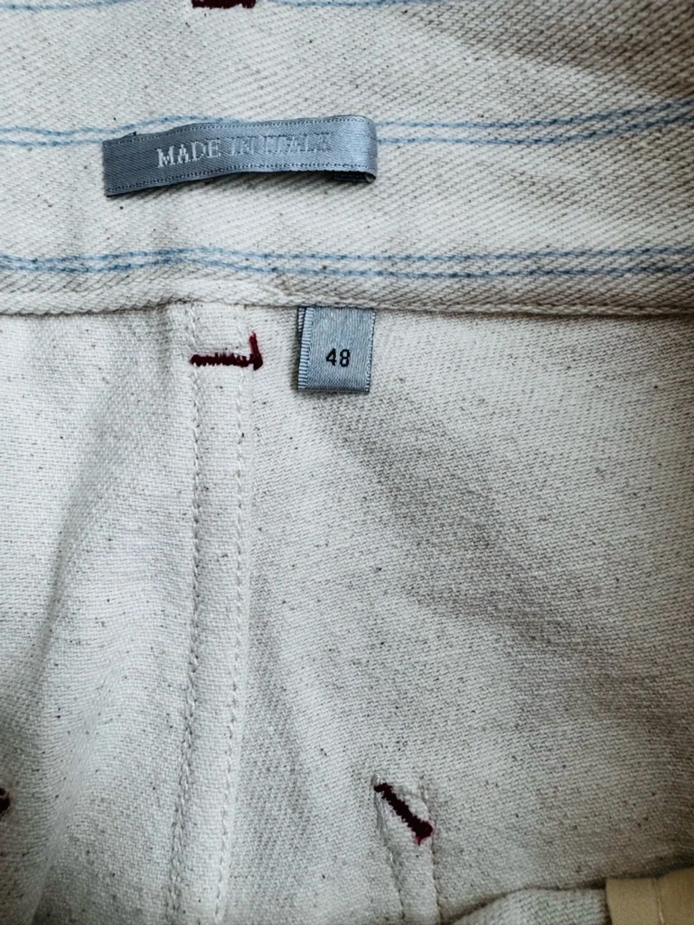 Dior Cream Pants with Blue Pinstripes and Branded Button - Picture 7 of 14